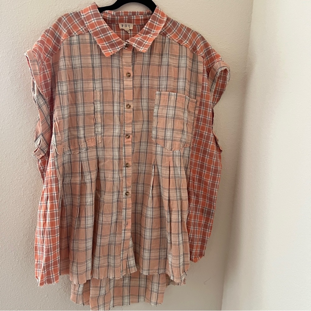 Pol Plus Size 3xl Plaid Patchwork Button Front Tu… - image 1